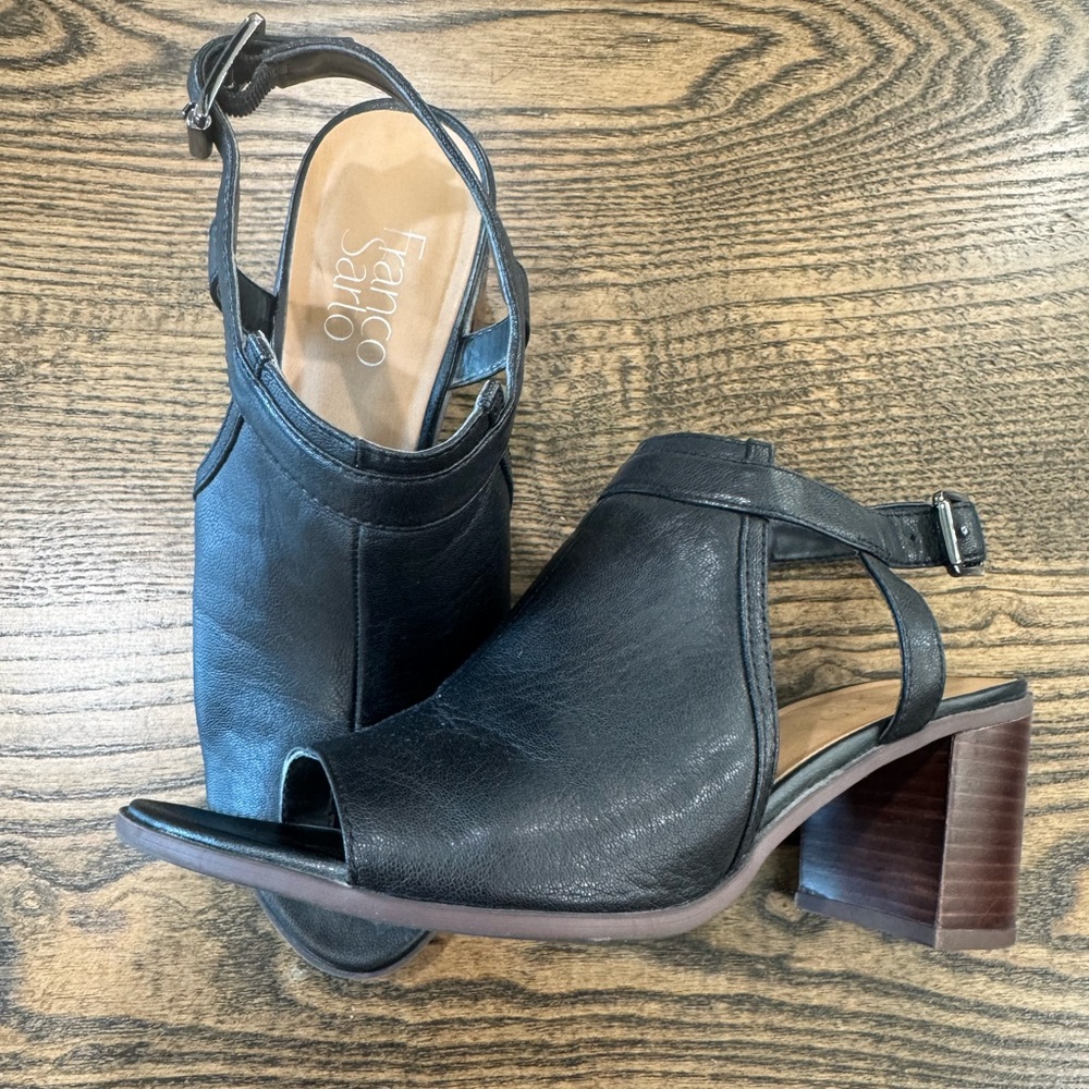 Franco Sarto Harlet Black Leather Heels 8.5
